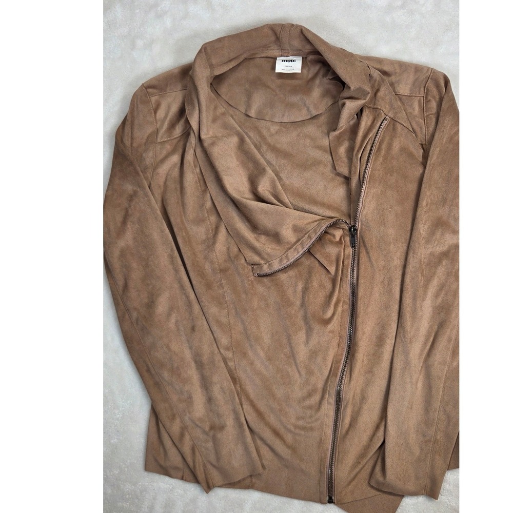 Mote Faux Suede Moto Jacket Tan Asymmetrical Zip Soft Boho Layering Fall Chic